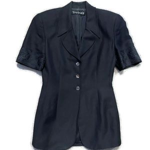 Tahari Summer Suit Black Linen Blend Size 2